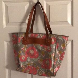Fossil coated canvas tote w/ leather straps